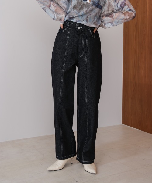 Bou Jeloud（ブージュルード）の「デニムアシメパンツ（デニムパンツ・レディース・ブルー/ブラック・FREE）」の2枚目の写真