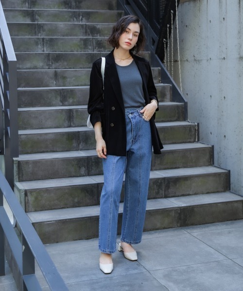 Bou Jeloud（ブージュルード）の「デニムアシメパンツ（デニムパンツ・レディース・ブルー/ブラック・FREE）」の3枚目の写真