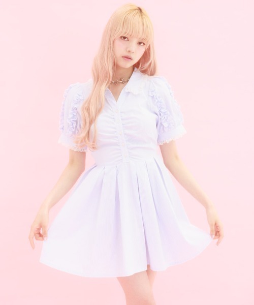 FickleBebe(フィクルベベ)の「ラッフルレースシャツワンピース(ワンピース・レディース・サックスブルー・1/0)」の11枚目の写真
