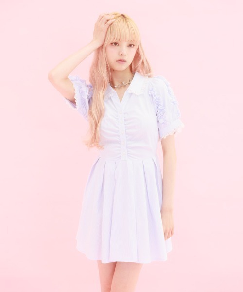 FickleBebe(フィクルベベ)の「ラッフルレースシャツワンピース(ワンピース・レディース・サックスブルー・1/0)」の12枚目の写真