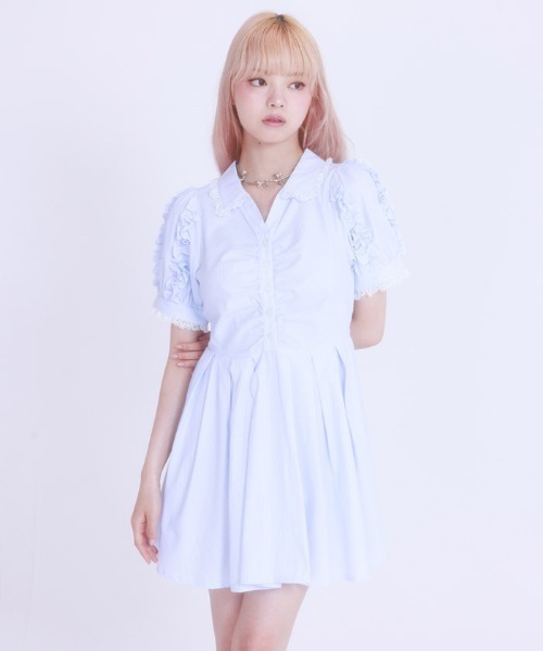 FickleBebe(フィクルベベ)の「ラッフルレースシャツワンピース(ワンピース・レディース・サックスブルー・1/0)」の3枚目の写真