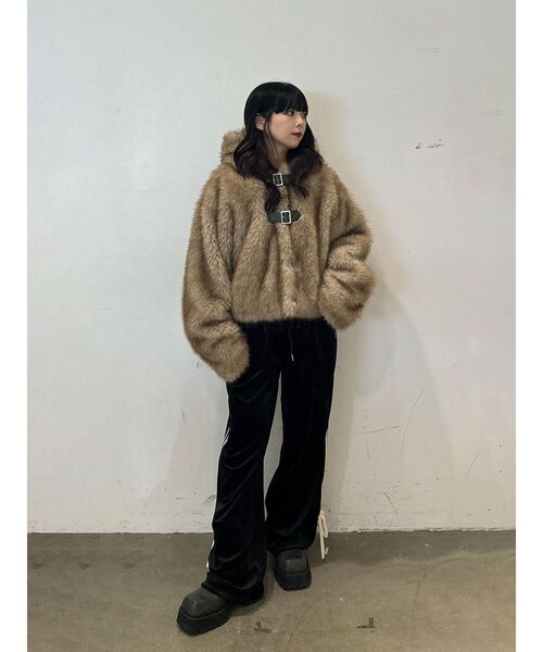 ベルトフードファージャケット/ファーコート（ブルゾン