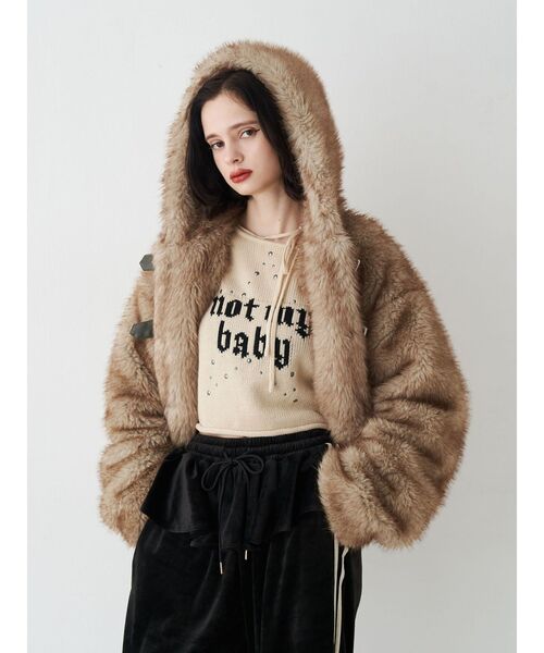 jouetie（ジュエティ）の「ベルトフードファージャケット/ファーコート（ブルゾン・レディース・ベージュ/ブラウン/アイボリー・MEDIUM）」の21枚目の写真