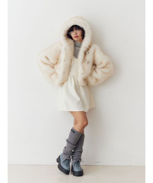 セール】ベルトフードファージャケット/ファーコート（ブルゾン