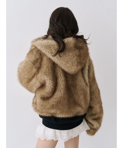 セール】ベルトフードファージャケット/ファーコート（ブルゾン