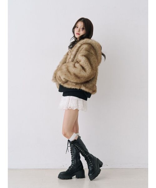 セール】ベルトフードファージャケット/ファーコート（ブルゾン