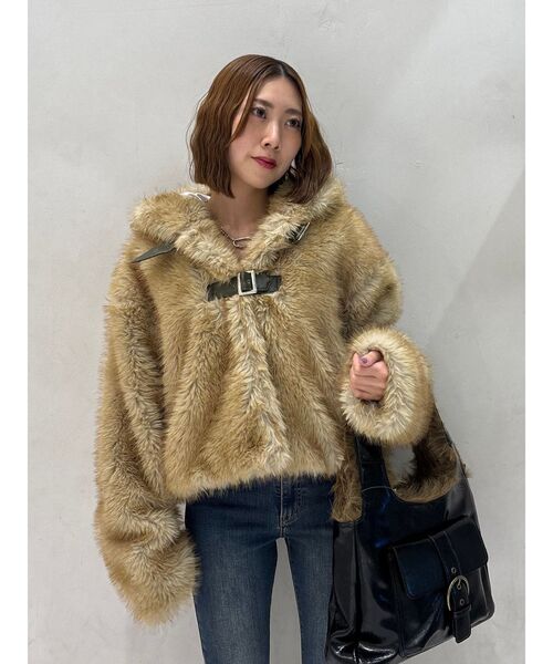 セール】ベルトフードファージャケット/ファーコート（ブルゾン