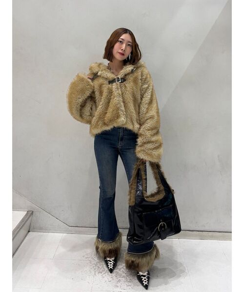 セール】ベルトフードファージャケット/ファーコート（ブルゾン