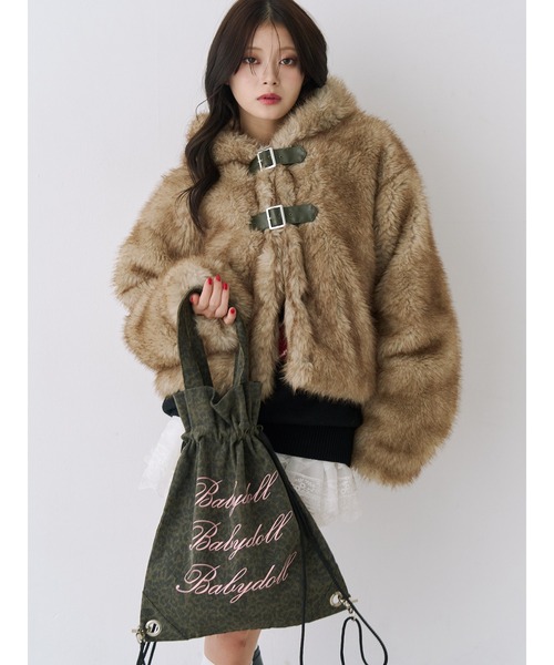 セール】ベルトフードファージャケット/ファーコート（ブルゾン
