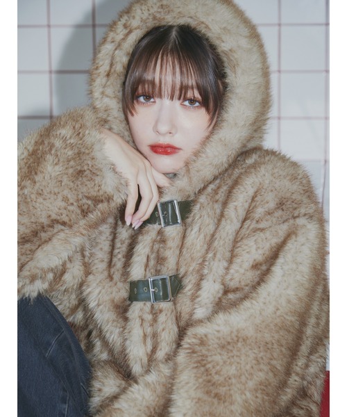 ベルトフードファージャケット/ファーコート（ブルゾン