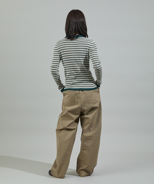 新色・サイズ追加＞ウォッシャブル マルチボーダーポロニット