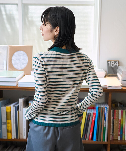 新色・サイズ追加＞ウォッシャブル マルチボーダーポロニット