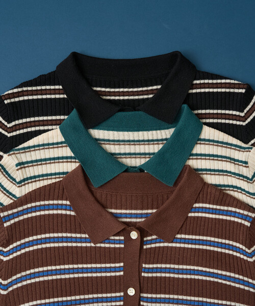 マルチボーダーニットポロ　横浜店　限定色 ネイビー ETRE TOKYO マルチボーダーニットポロ 横浜店 限定色 ネイビー