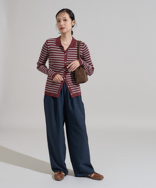 新色・サイズ追加＞ウォッシャブル マルチボーダーポロニット