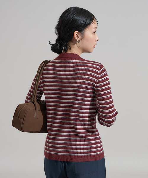 新色・サイズ追加＞ウォッシャブル マルチボーダーポロニット/ ポロ襟