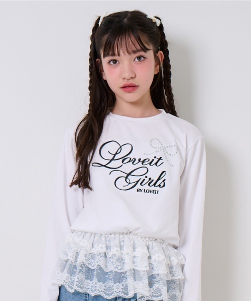 by LOVEiT（バイラビット）の「【WEB限定】キラキラリボンTシャツ（Tシャツ/カットソー・キッズ・オフホワイト/ブラック/チャコール・120cm/130cm/140cm/150cm/160cm）」の2枚目の写真