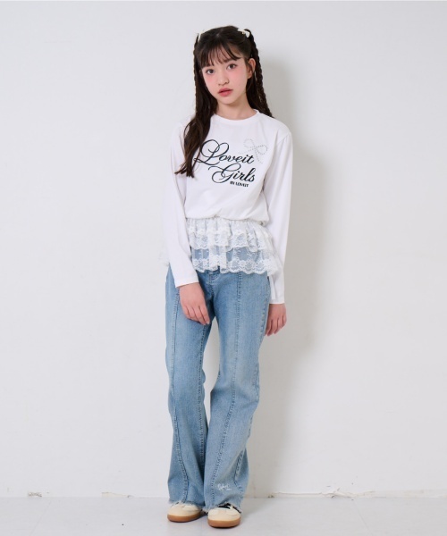 by LOVEiT（バイラビット）の「【WEB限定】キラキラリボンTシャツ（Tシャツ/カットソー・キッズ・オフホワイト/ブラック/チャコール・120cm/130cm/140cm/150cm/160cm）」の4枚目の写真