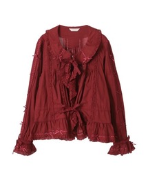 最終価格新品　ピンクハウス　長袖ブラウス　レッド　胸の薔薇の刺繍が素敵、半袖にも チェリー刺繍使いローンブラウス｜ピンクハウスオフィシャル
