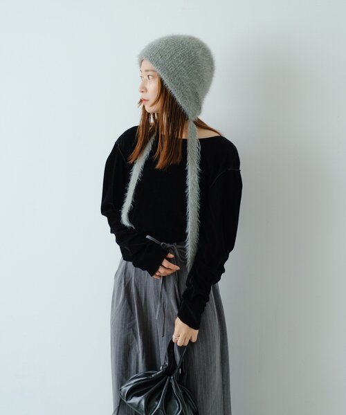 Kastane（カスタネ）の「【前後2WAY/4色展開】ベロアチュール2WAYカーディガン（カーディガン/ボレロ・レディース・アイボリー/ブラック/ブラウン/ピンク・FREE）」の7枚目の写真