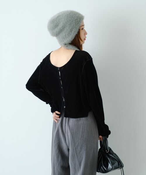 Kastane（カスタネ）の「【前後2WAY/4色展開】ベロアチュール2WAYカーディガン（カーディガン/ボレロ・レディース・アイボリー/ブラック/ブラウン/ピンク・FREE）」の9枚目の写真