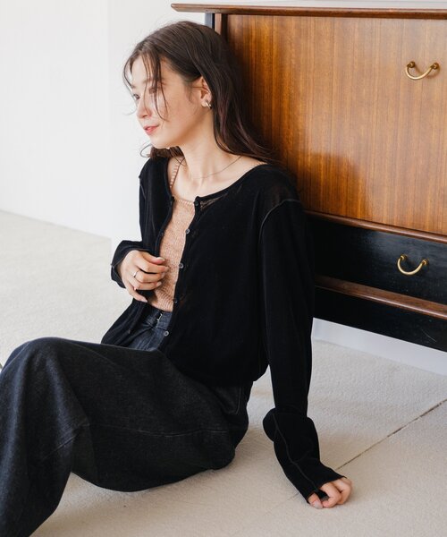 Kastane（カスタネ）の「【前後2WAY/4色展開】ベロアチュール2WAYカーディガン（カーディガン/ボレロ・レディース・アイボリー/ブラック/ブラウン/ピンク・FREE）」の17枚目の写真