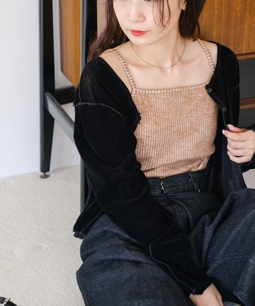 Kastane（カスタネ）の「【前後2WAY/4色展開】ベロアチュール2WAYカーディガン（カーディガン/ボレロ・レディース・アイボリー/ブラック/ブラウン/ピンク・FREE）」の18枚目の写真