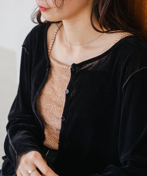 Kastane（カスタネ）の「【前後2WAY/4色展開】ベロアチュール2WAYカーディガン（カーディガン/ボレロ・レディース・アイボリー/ブラック/ブラウン/ピンク・FREE）」の19枚目の写真