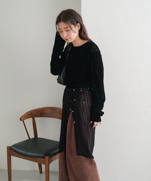 Kastane（カスタネ）の「【前後2WAY/4色展開】ベロアチュール2WAYカーディガン（カーディガン/ボレロ・レディース・アイボリー/ブラック/ブラウン/ピンク・FREE）」の20枚目の写真