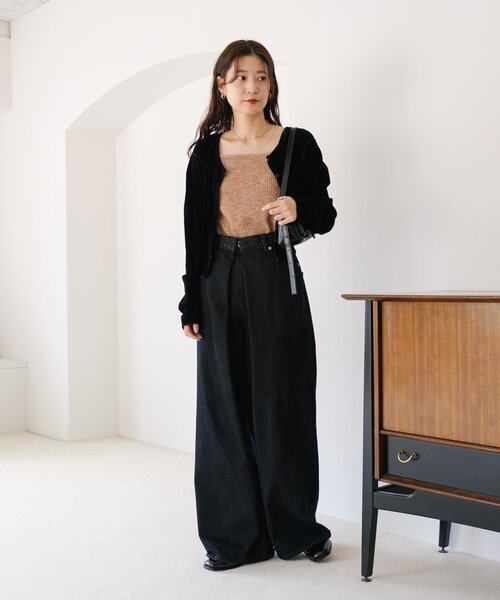 Kastane（カスタネ）の「【前後2WAY/4色展開】ベロアチュール2WAYカーディガン（カーディガン/ボレロ・レディース・アイボリー/ブラック/ブラウン/ピンク・FREE）」の22枚目の写真