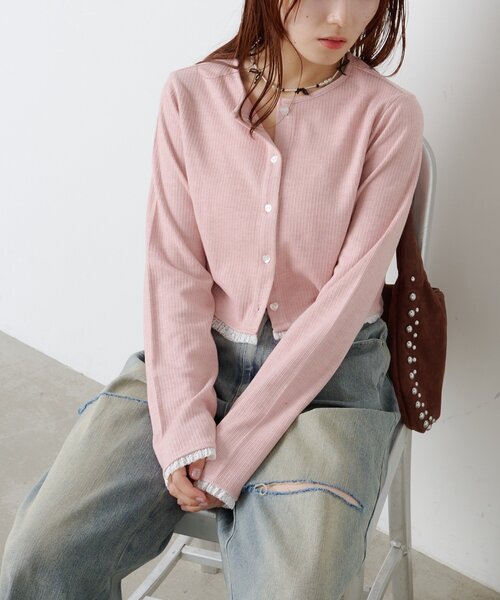 w closet（ダブルクローゼット）の「ハートボタンリブカーデ（Tシャツ/カットソー・レディース・オフホワイト/ブラック/グレー/ブルー/ピンク・FREE）」の5枚目の写真