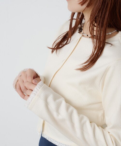 w closet（ダブルクローゼット）の「ハートボタンリブカーデ（Tシャツ/カットソー・レディース・オフホワイト/ブラック/グレー/ブルー/ピンク・FREE）」の11枚目の写真