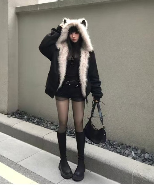 セール】ふわふわ猫耳フード付きルーズジップブルゾン（ブルゾン