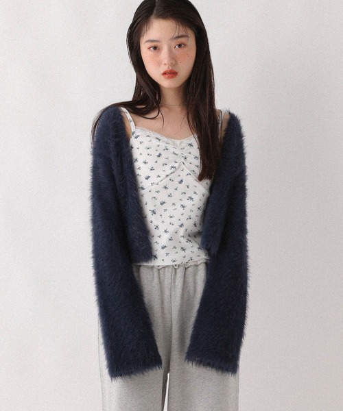 Heather（ヘザー）の「シャギーカーディガン/フラワ－キャミ2P　598457（アンサンブル・レディース・ネイビー/ピンク/アイボリー・FREE）」の3枚目の写真