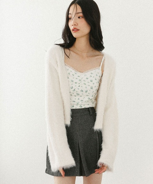 Heather（ヘザー）の「シャギーカーディガン/フラワ－キャミ2P　598457（アンサンブル・レディース・ネイビー/ピンク/アイボリー・FREE）」の2枚目の写真