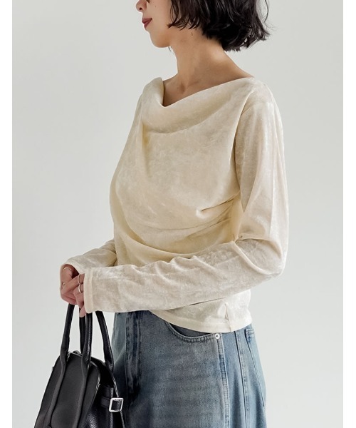 Re:EDIT(リエディ)の「シアーフロッキードレープ長袖トップス(Tシャツ/カットソー・レディース・チャコールグレー/ブラック/ブラウン/アイボリー・MEDIUM/LARGE)」の12枚目の写真