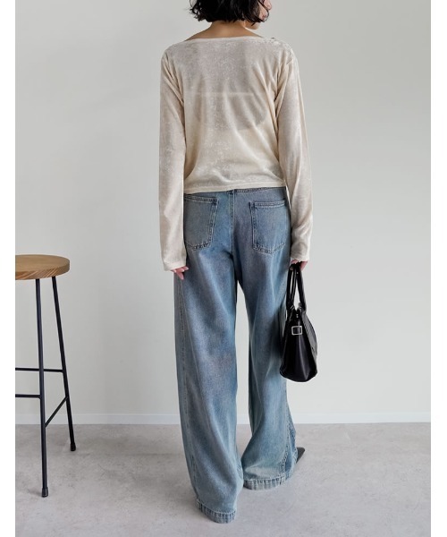 Re:EDIT(リエディ)の「シアーフロッキードレープ長袖トップス(Tシャツ/カットソー・レディース・チャコールグレー/ブラック/ブラウン/アイボリー・MEDIUM/LARGE)」の13枚目の写真