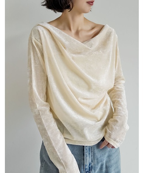 Re:EDIT(リエディ)の「シアーフロッキードレープ長袖トップス(Tシャツ/カットソー・レディース・チャコールグレー/ブラック/ブラウン/アイボリー・MEDIUM/LARGE)」の14枚目の写真
