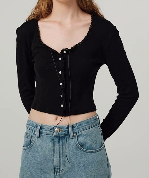 Chiina（チーナ）の「Chiina /ガーリーシアーカーディガン（カーディガン/ボレロ・レディース・オフホワイト/ブラック・FREE）」の2枚目の写真