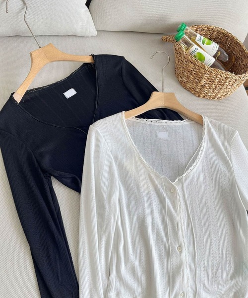 Chiina（チーナ）の「Chiina /ガーリーシアーカーディガン（カーディガン/ボレロ・レディース・オフホワイト/ブラック・FREE）」の4枚目の写真