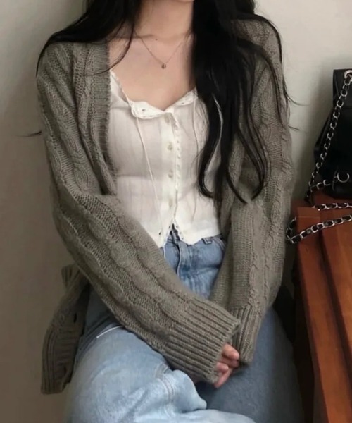 Chiina（チーナ）の「Chiina /ガーリーシアーカーディガン（カーディガン/ボレロ・レディース・オフホワイト/ブラック・FREE）」の9枚目の写真