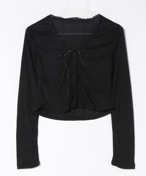 Chiina（チーナ）の「Chiina /ガーリーシアーカーディガン（カーディガン/ボレロ・レディース・オフホワイト/ブラック・FREE）」の13枚目の写真