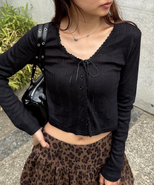 Chiina（チーナ）の「Chiina /ガーリーシアーカーディガン（カーディガン/ボレロ・レディース・オフホワイト/ブラック・FREE）」の18枚目の写真