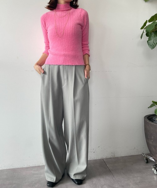 Ampirula（アンピルーラ）の「ニット リブニット トップス 長袖 ハイネック プルオーバー 秋 冬（ニット/セーター・レディース・ピンク/アイボリー/ブラック・FREE）」の8枚目の写真