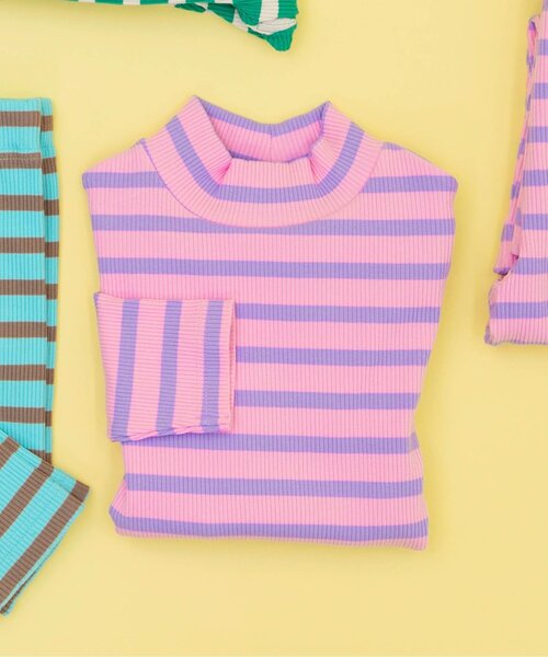 BREEZE（ブリーズ）の「【WEB限定/ジュニア対応】ボーダーリブロンT（Tシャツ/カットソー・キッズ・グリーン/ピンク/ブルー/オフホワイト・90/100/110/120/130/140）」の16枚目の写真