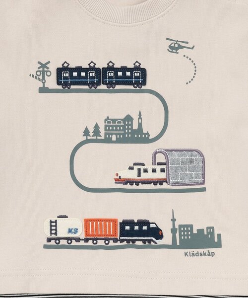 kladskap（クレードスコープ）の「【人気商品再入荷】【直営店で取り扱い無し】電車アップリケ裾ボーダートレーナー（スウェット・キッズ・ライトベージュ/レッド・90cm/100cm/110cm/120cm）」の5枚目の写真