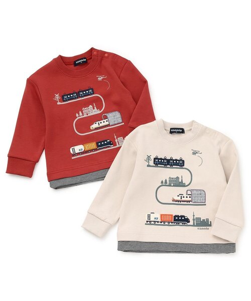 kladskap（クレードスコープ）の「【人気商品再入荷】【直営店で取り扱い無し】電車アップリケ裾ボーダートレーナー（スウェット・キッズ・ライトベージュ/レッド・90cm/100cm/110cm/120cm）」の9枚目の写真