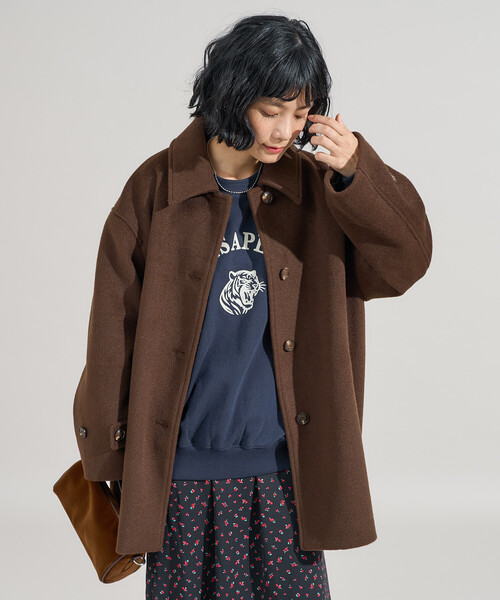 セール】ビーバーミドルコート/ミドル丈 ステンカラーコート（ステン