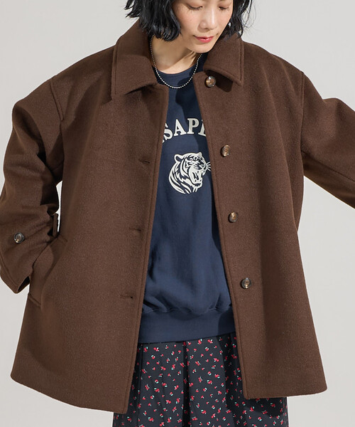 ビーバーミドルコート/ミドル丈 ステンカラーコート（ステンカラー