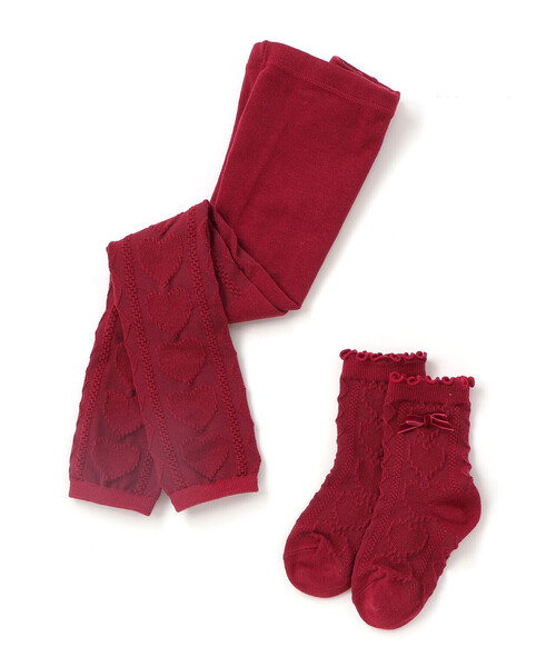 SLAP SLIP(スラップスリップ)の「ハート柄レギンス&ソックス2点セット(70~130cm)(レギンス/スパッツ・キッズ・レッド/オフホワイト/ブラック・L/S/M/XS)」の1枚目の写真