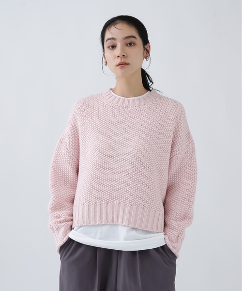 NAVYNAVY（ネイビーネイビー）の「【NAVYNAVY】【好きを着て気分が高まる】鹿の子編みエフォートレスニット（ニット/セーター・レディース・ネイビー/ピンク/グレー/オフホワイト・MEDIUM）」の4枚目の写真